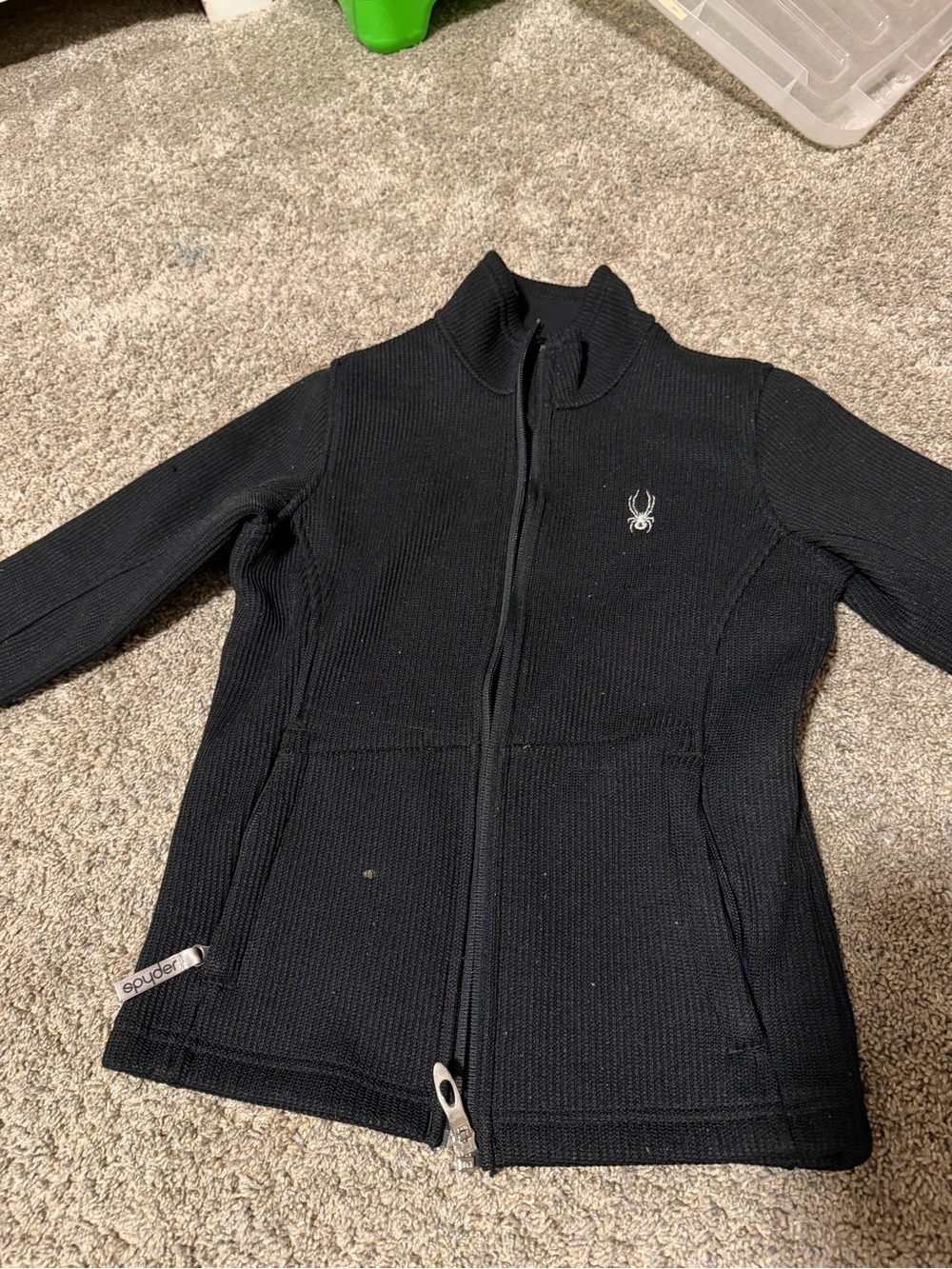 Spyder Kids Black Full-Zip Knit Jacket with Logo